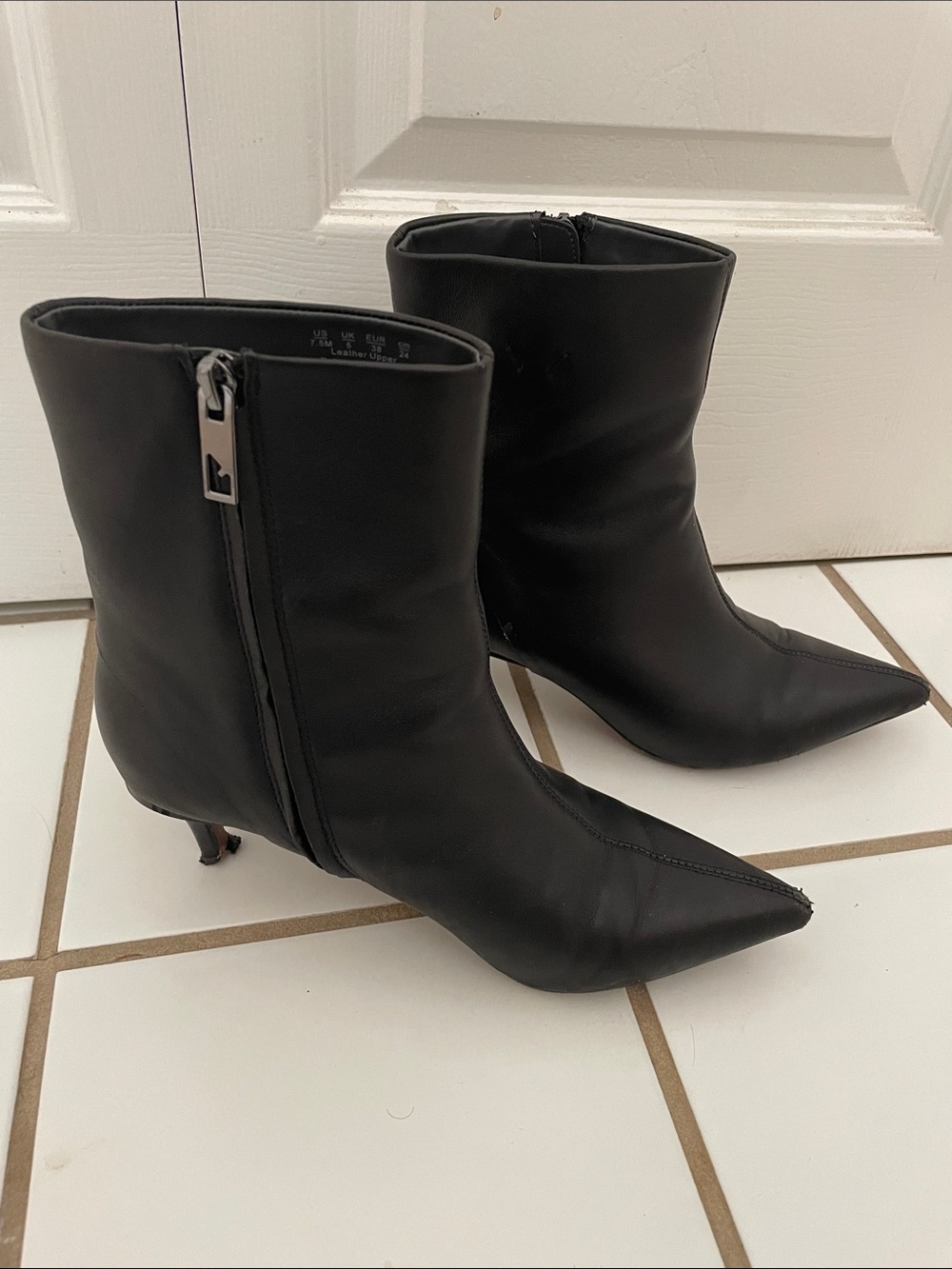 Franco Sarto Black Leather Heeled Ankle Boots